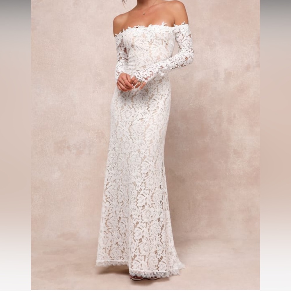 Romance Dreamer White Lace Off-the-Shoulder Maxi Dress